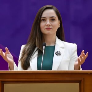 Líderka rumunskej nacionalistickej Strany mladých ľudí (POT) Anamaria Gavrilăová...