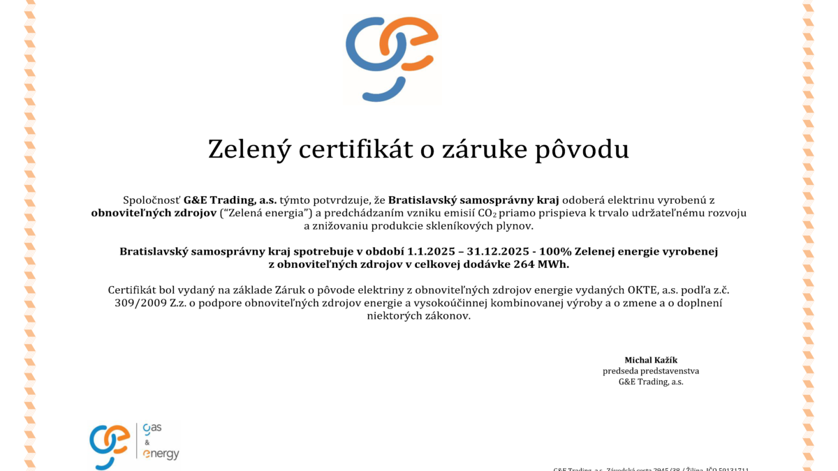 Úrad BSK získal prvý zelený certifikát