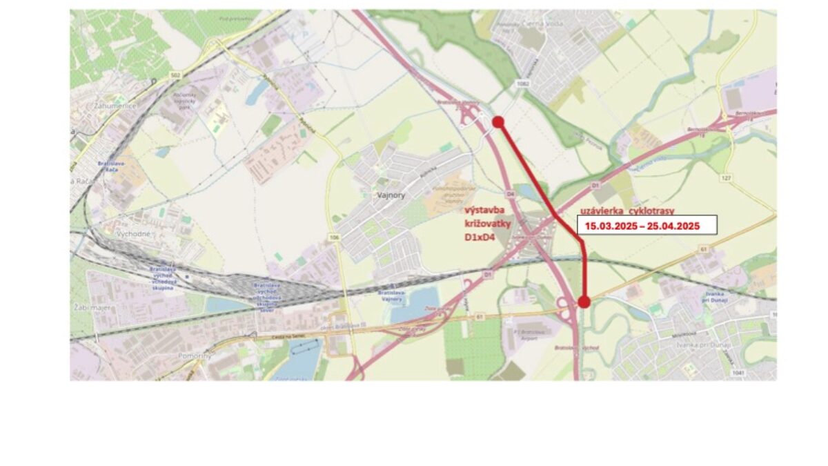 Cyklotrasa Jurava bude od polovice marca zatvorená. Dôvodom sú stavebné práce na projekte „D1 Bratislava – Triblavina