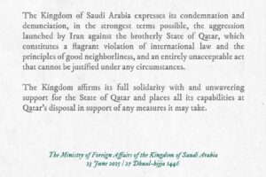 Saudská Arábia vyjadruje odsúdenie iránskych útokov na americkú základňu v Katar...