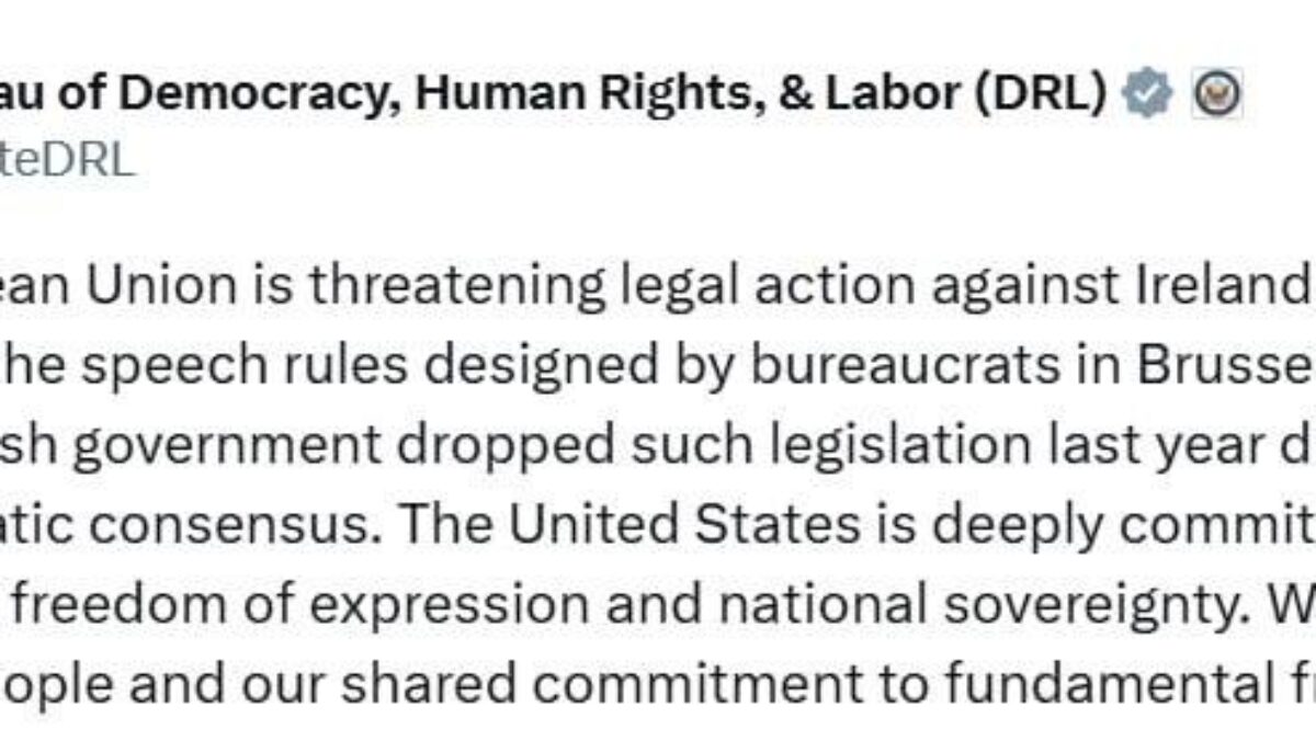 Ministerstvo zahraničných vecí USA vyjadrilo podporu Írsku v jeho boji proti zákonom EÚ o cenzúre a nenávistných prejavoch