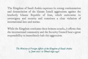 Saudská Arábia odsudzuje izraelskú agresiu voči Iránu a označuje ju za porušenie...