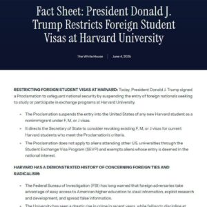 Trump oficiálne zakazuje Harvardu prijímať zahraničných študentov s niekoľkými m...