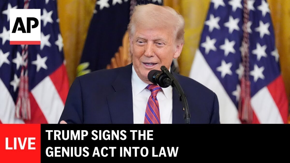 Trump podpisuje zákon GENIUS.
