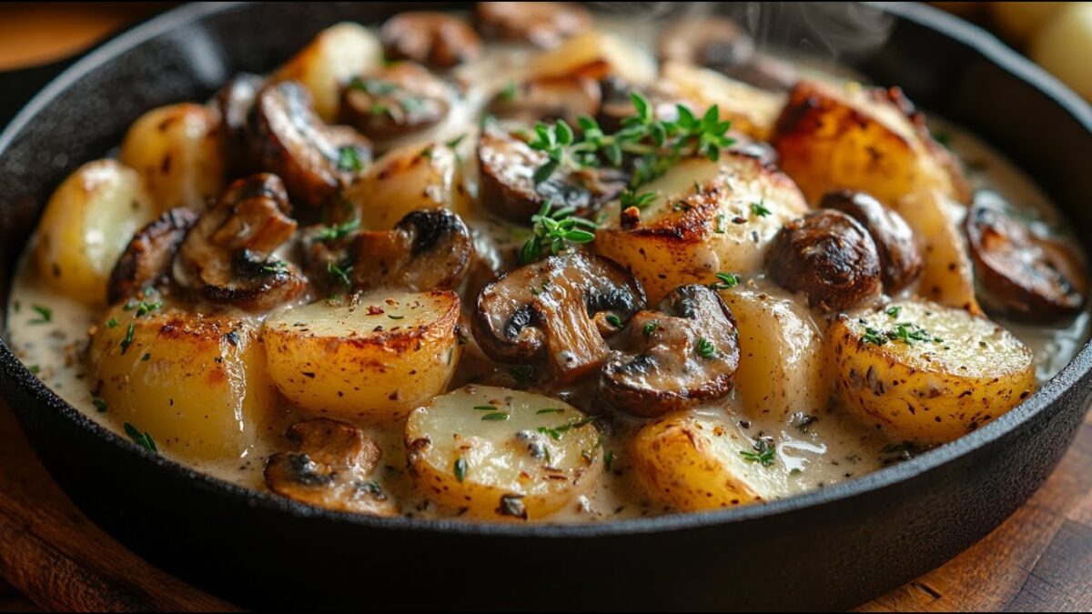 Krémová hríbová omáčka so zemiakmi a bylinkami