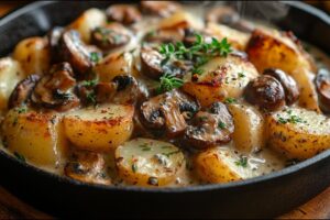 Krémová hríbová omáčka so zemiakmi a bylinkami