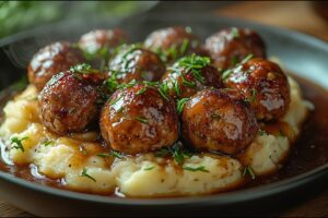 Vegánske šošovicové guľôčky s pyré z predvarených zemiakov