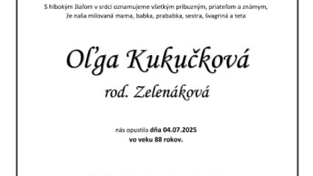 Mesto Trenčín: Oľga Kukučková rod. Zelenáková