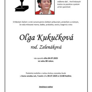 Mesto Trenčín: Oľga Kukučková rod. Zelenáková