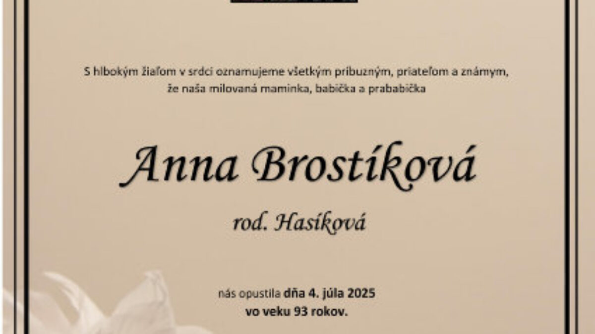 Mesto Trenčín: Anna Brostíková rod. Hasíková