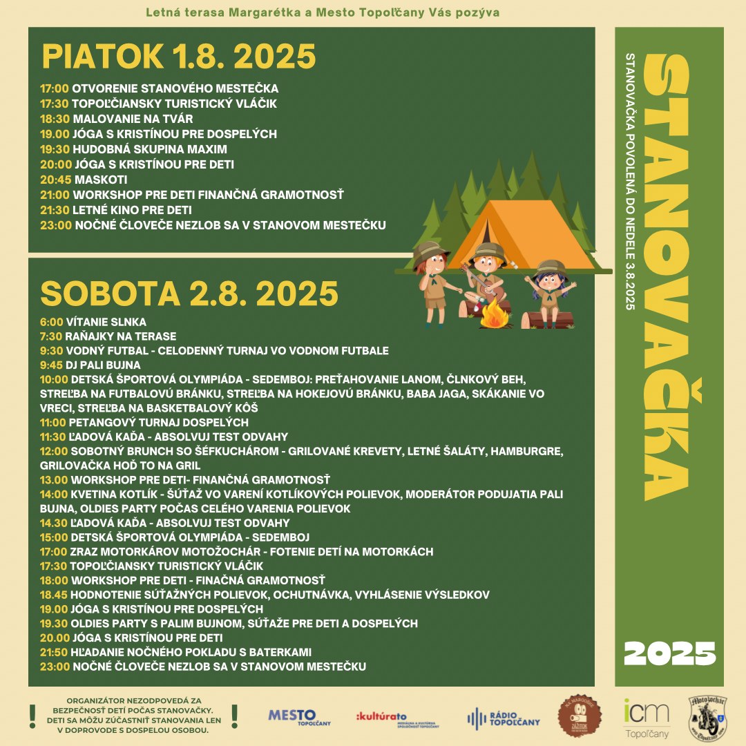 Zažite leto naplno! Prvý augustový víkend bude patriť STANOVAČKE na Margarétke