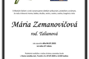 Mesto Trenčín: Mária Zemanovičová rod. Talianová