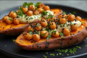 1751447126 maxresdefault.jpg Plnené sladké zemiaky s kešu krémom a chrumkavým cícerom