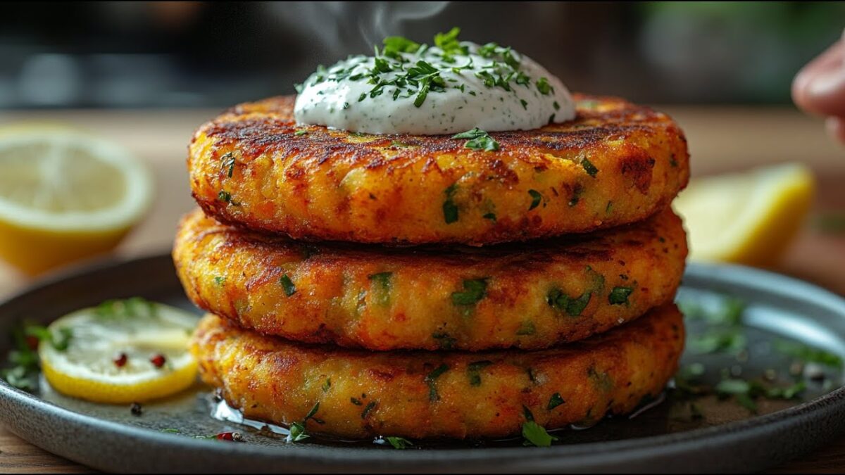 Šťavnaté vegánske zeleninové placky s bylinkovým dipom