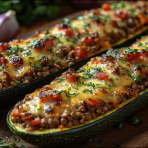 Vegánske cuketové člny s náplňou z šošovice. Jednoduchý a zdravý recept z rúry