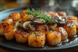 Sladké zemiakové halušky s krémovou hubovou omáčkou – Jednoduchý a vegánsky rece...