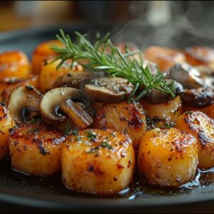 Sladké zemiakové halušky s krémovou hubovou omáčkou – Jednoduchý a vegánsky rece...