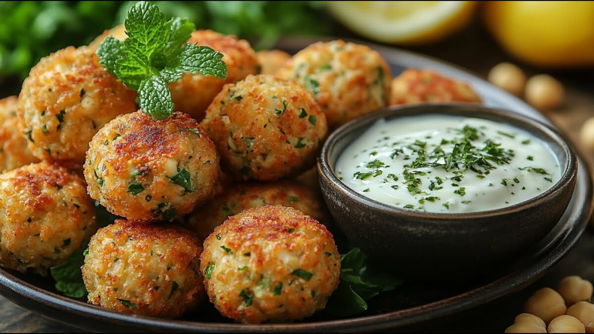 Vegánske cícerové guľky köfte s čerstvým mätovým jogurtom