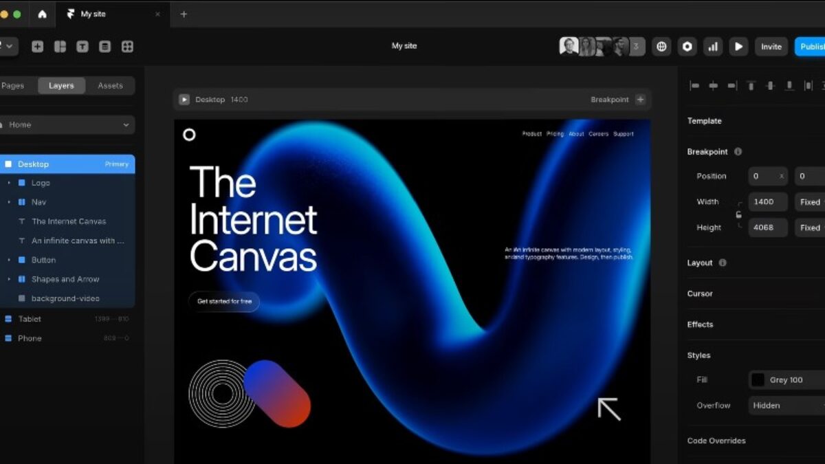 Framer umožňuje okamžité úpravy stránok pre každého.