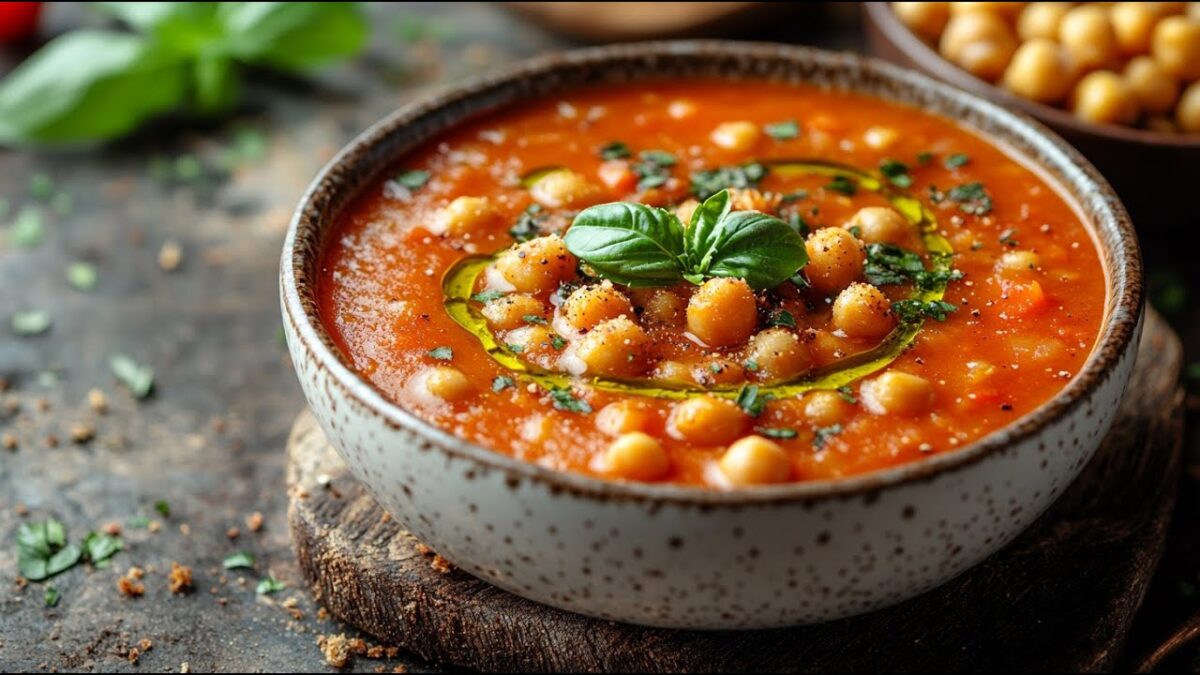 Papriková polievka s chrumkavým cícerom.