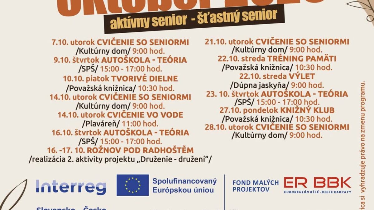 Mesto Považská Bystrica: OKTÓBROVÉ AKTIVITY PRE SENIOROV S CVIČENÍM VO VODE AJ VÝLETOM DO DÚPNEJ JASKYNE