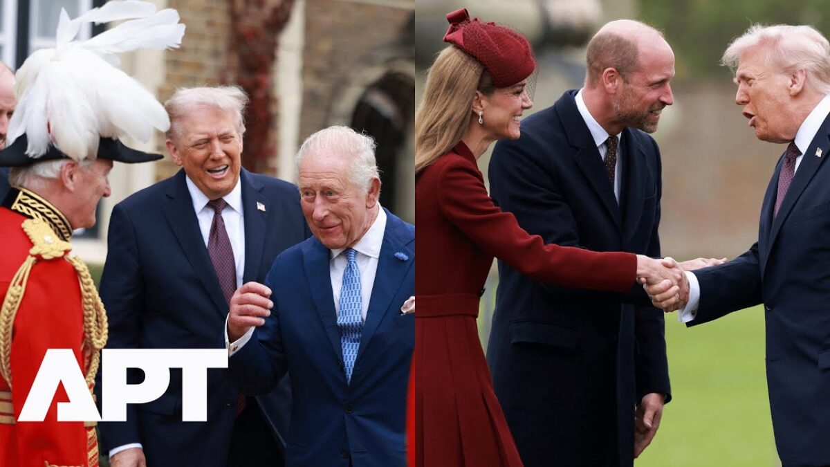 Červený koberec vo Windsore: Trump s kráľom Karolom, kráľovnou Camillou, Williamom a Catherine.