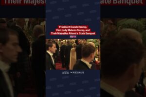 Prezident Trump s prvou dámou a ich veličenstvá vstupujú do Sály svätého Juraja ...