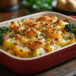 Zapečená vegánska brokolica so zemiakmi.