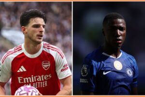 Roy Keane si vyberá medzi Declanom Riceom a Moisésom Caicedom.