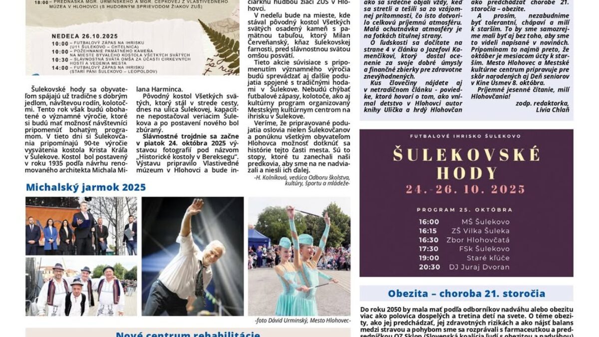 Mesto Hlohovec: Októbrové číslo mesačníka Život v Hlohovci si môžete prečítať v elektronickej podobe, ktorá je zverejnená na webe mesta Hlohovec.