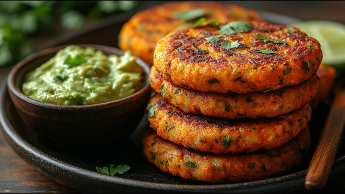 Batátovo-cícerové placky s avokádovým dipom.