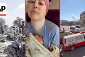 Americká zdravotná sestra nakrúca deštrukciu nemocnice v Gaze, obkľúčenú izraels...