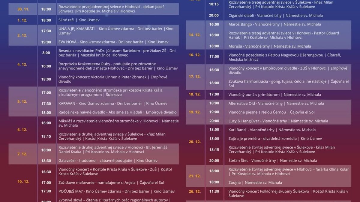 Mesto Hlohovec: VIANOCE V HLOHOVCI