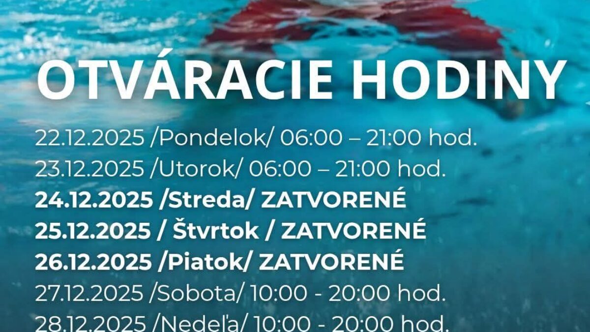 Mesto Košice: Národné olympijské centrum plaveckých športov v Košiciach (NOCKE) je dnes (31.12.2025) a zajtra (1. 1. 2026) zatvorené.
