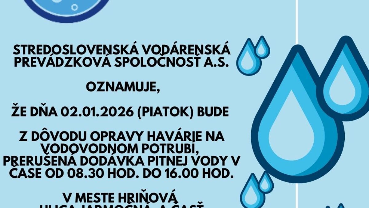 Mesto Hriňová: Stredoslovenská vodárenská prevádzková spoločnosť a.s.