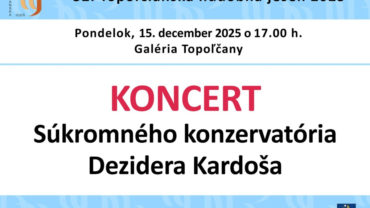 Kultúra Topoľčany: DNES vás pozývame na ďalší koncert Topoľčianskej hudobnej jesene Súkromného konzervatória Dezidera Kardoša, ktorý sa uskutoční o 17:00 hodine v Galérii Topoľčany.