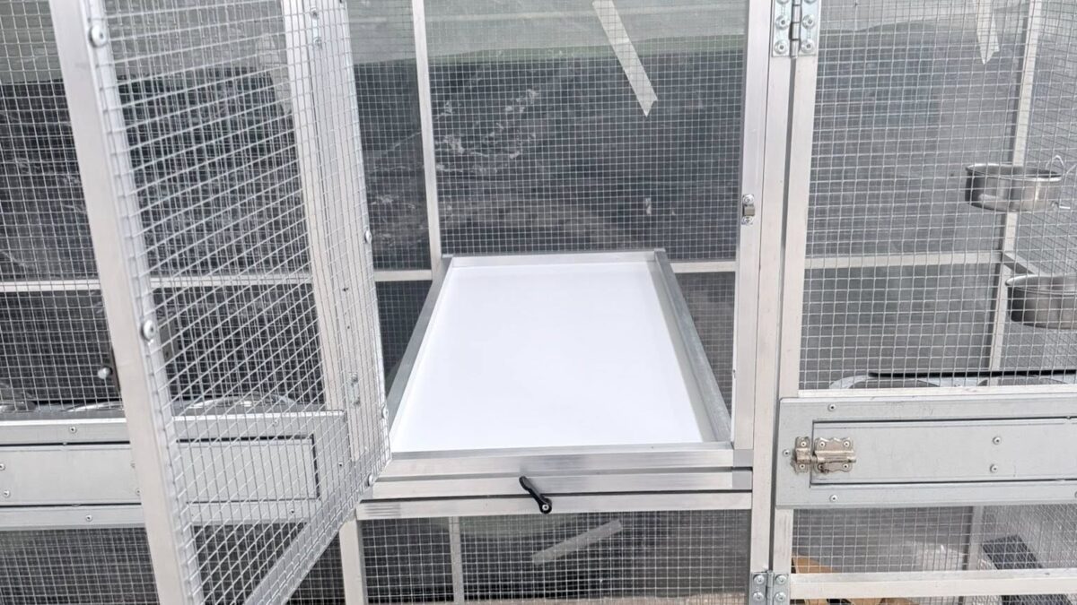 Mensia úprava stavajucej Voliery 3×0,9x2m, vložené dvierka s výsuvným krmnym stolom.