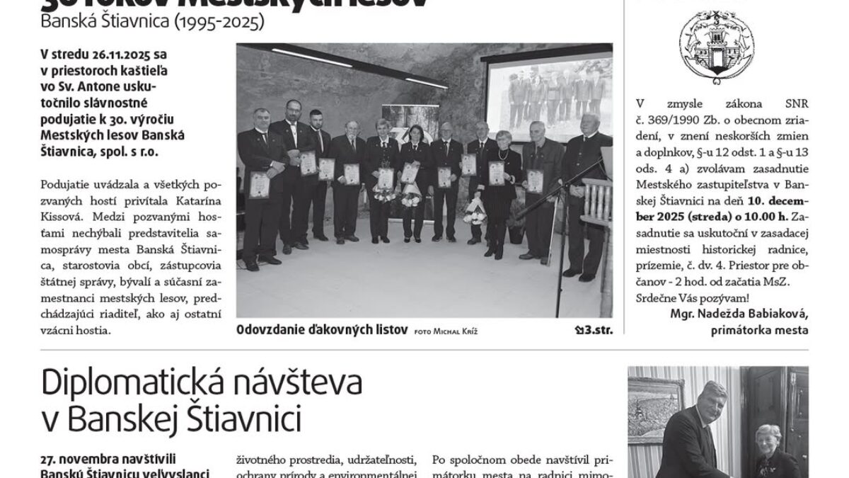 Mesto Banská Štiavnica: V PREDAJI JE NOVÉ ČÍSLO ŠTIAVNICKÝCH NOVÍN Čo si v ňom prečítate?