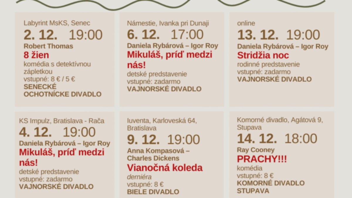 program ochotníckych divadiel bratislavského kraja na december 2025 BSK: Program ochotníckych divadiel Bratislavského kraja na december 2025