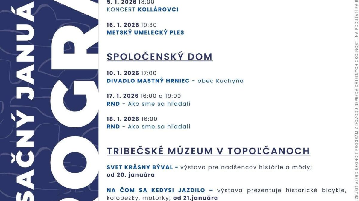 Kultúra Topoľčany: Nech sa páči…Pozývame vás na podujatia v mesiaci Január