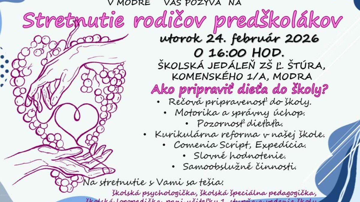 Mesto Modra: STRETNUTIE RODIČOV PREDŠKOLÁKOV