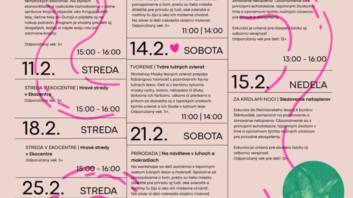 BSK: Program na február v Ekocentre Čunovo. Komentované exkurzie, hravé stredy aj tvorivé soboty